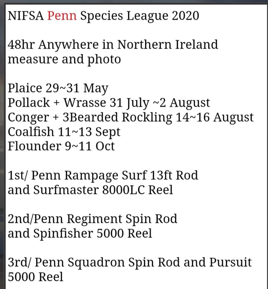 Tonight starts NIFSA 48hr species hunt. 45 anglers have entered this competition with the first fish on the hunt being a plaice. Good luck all and we will have the results up at the start of next week.
