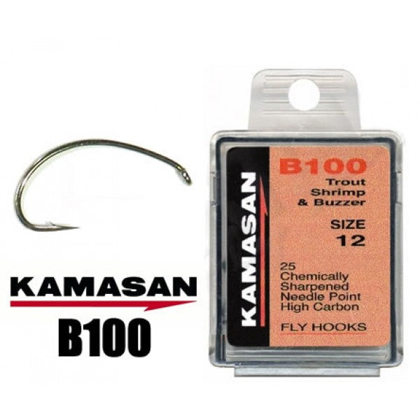 Kamasan B-100 Trout Shrimp and Buzzer Fly Tying Hooks-box of 25