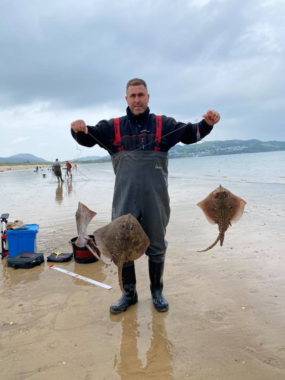 Scottish angler David Dobbie brings on a treble shot of rays at Portsalon during session 3