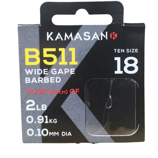 Kamasan B511 - Wide Gape Nickel Hooks To Nylon Barbed