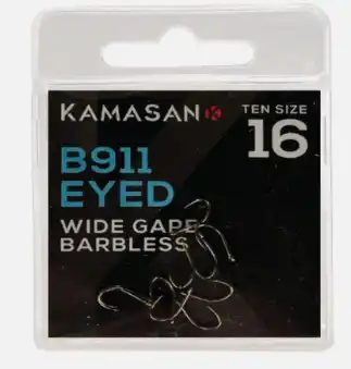 Kamasan B911 Eyed Wide Gape Barbless Hooks